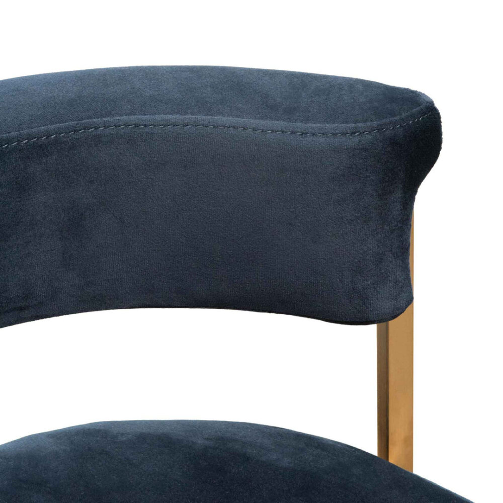 Adela Indigo Velvet Bar Stool - Golden Base - Image 8