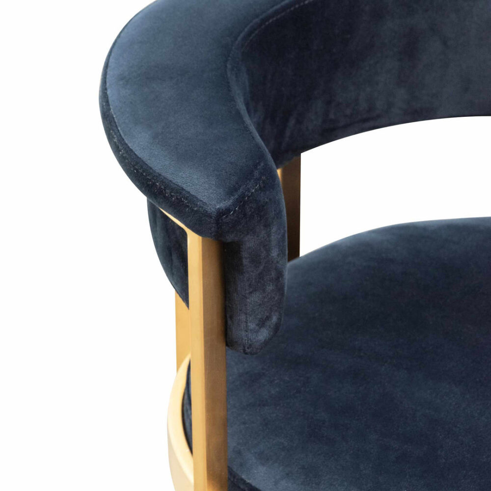 Adela Indigo Velvet Bar Stool - Golden Base - Image 9