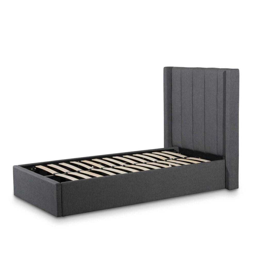 Betsy Fabric Single Bed Frame - Charcoal Grey with Storage - Image 3