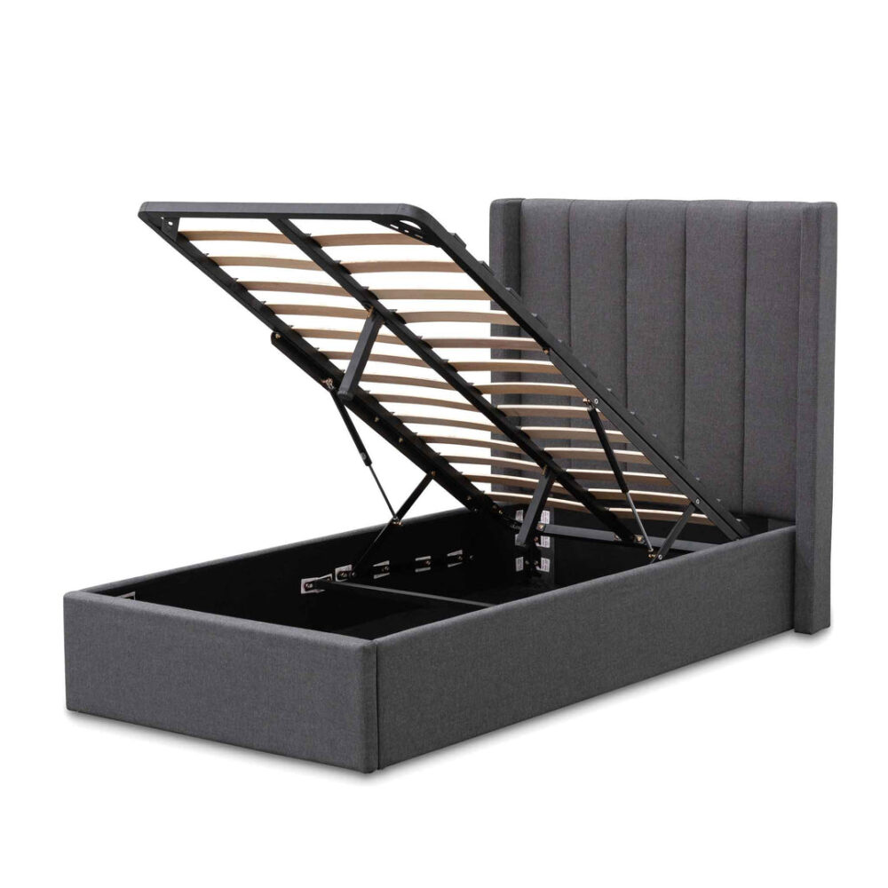 Betsy Fabric Single Bed Frame - Charcoal Grey with Storage - Image 4