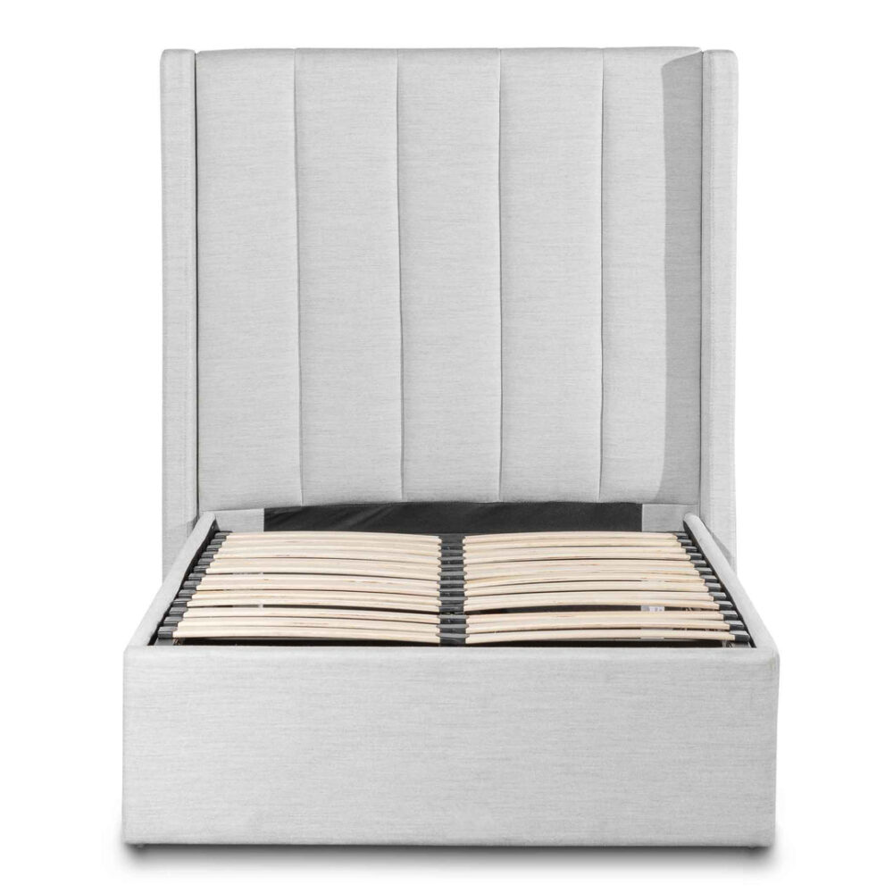 Betsy Fabric Single Bed Frame - Pearl Grey with Storage - Image 2