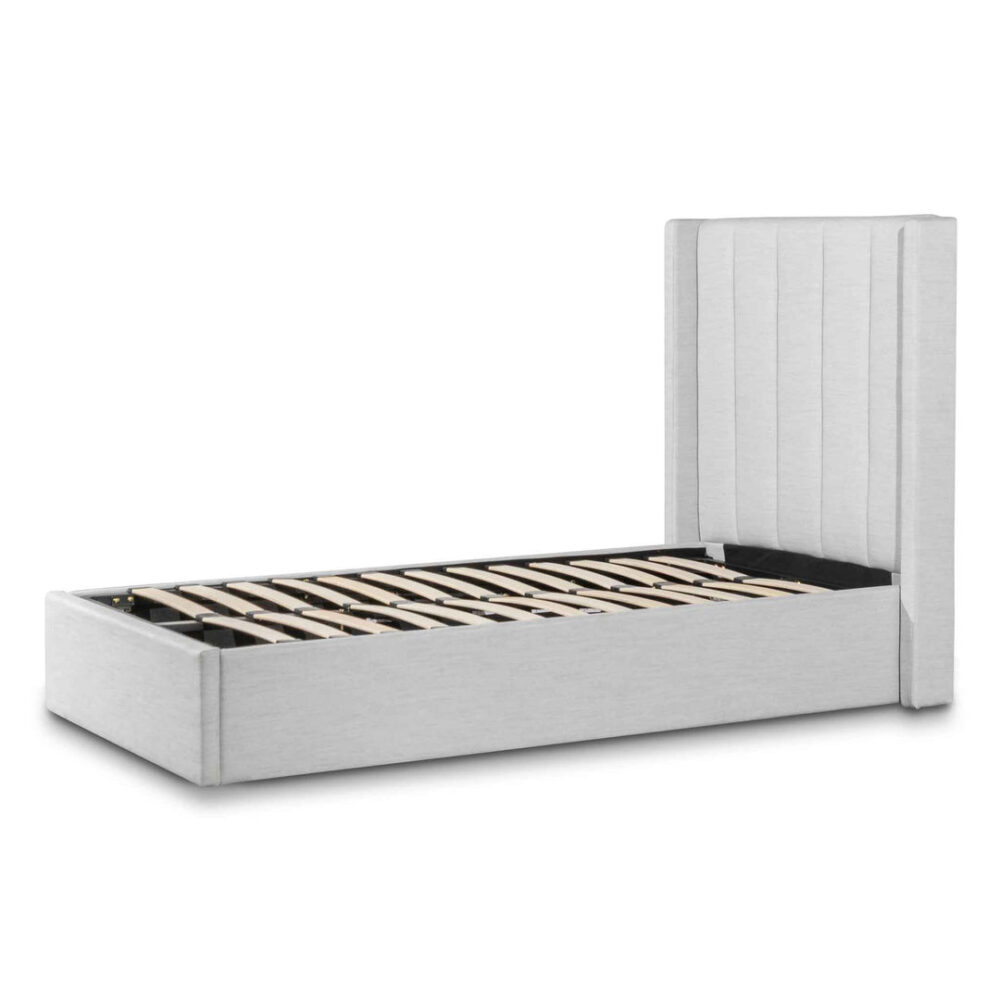Betsy Fabric Single Bed Frame - Pearl Grey with Storage - Image 3