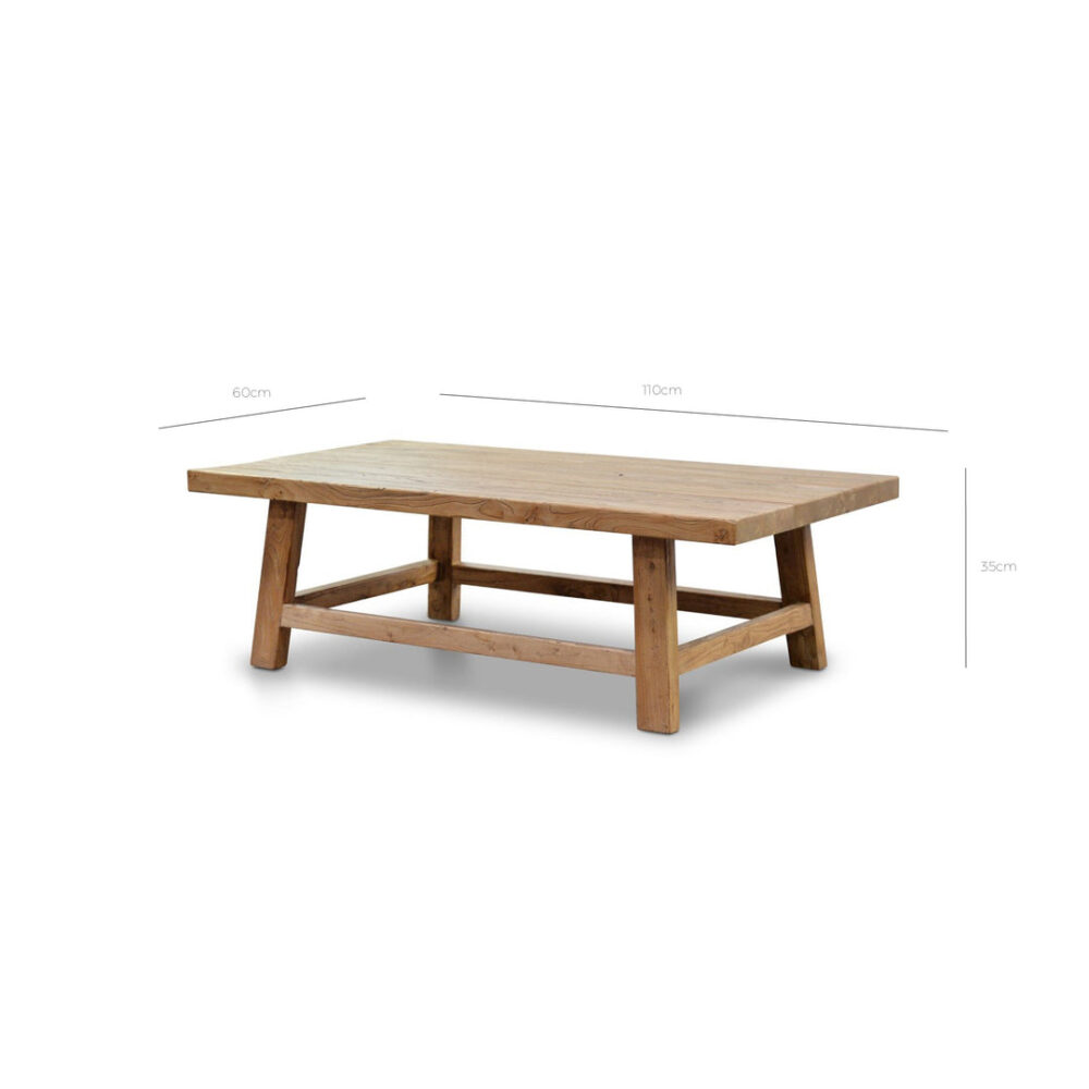 Canova 1.1m Reclaimed Wood Rectangular Coffee Table - Image 8