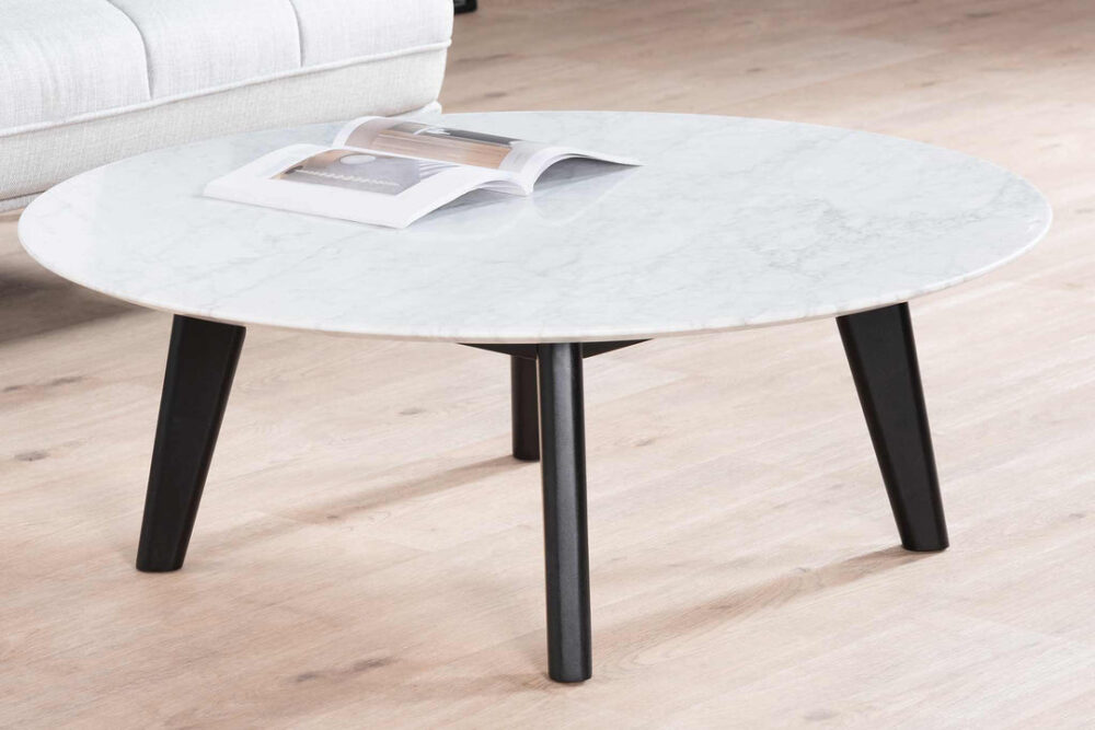 Hunter 100cm Round Marble Coffee Table with Black Legs - Image 2