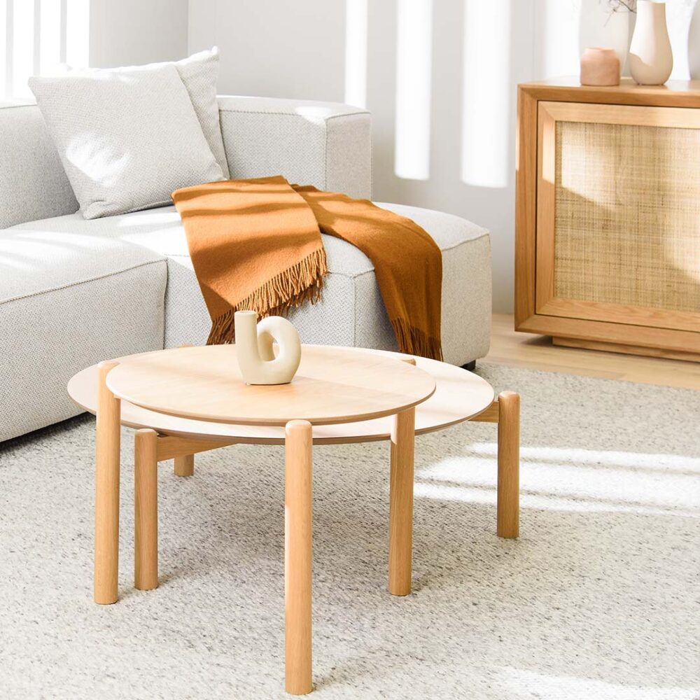 Nest Of Holloway Wooden Round Coffee Table - Natural - Image 2