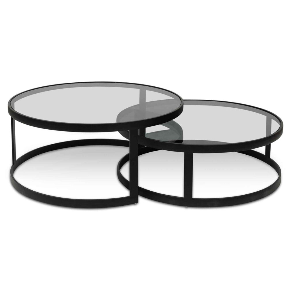Sweeney Nested Grey Glass Coffee Table - Black Base - Image 2