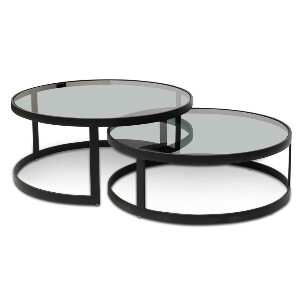 Sweeney Nested Grey Glass Coffee Table - Black Base