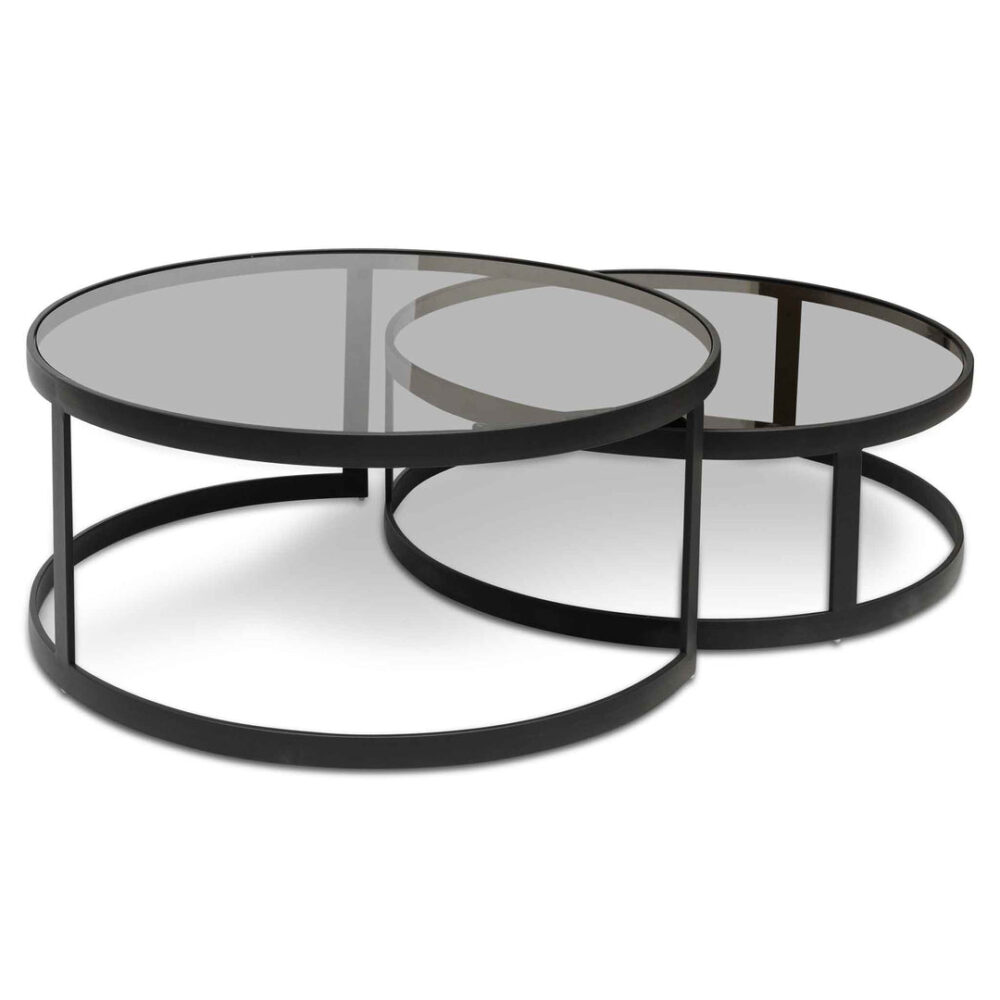 Sweeney Nested Grey Glass Coffee Table - Black Base - Image 3
