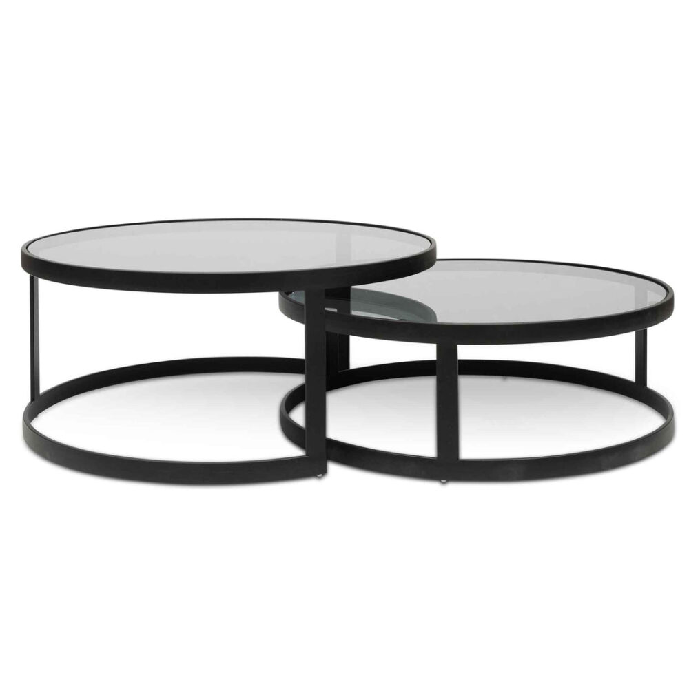 Sweeney Nested Grey Glass Coffee Table - Black Base - Image 4