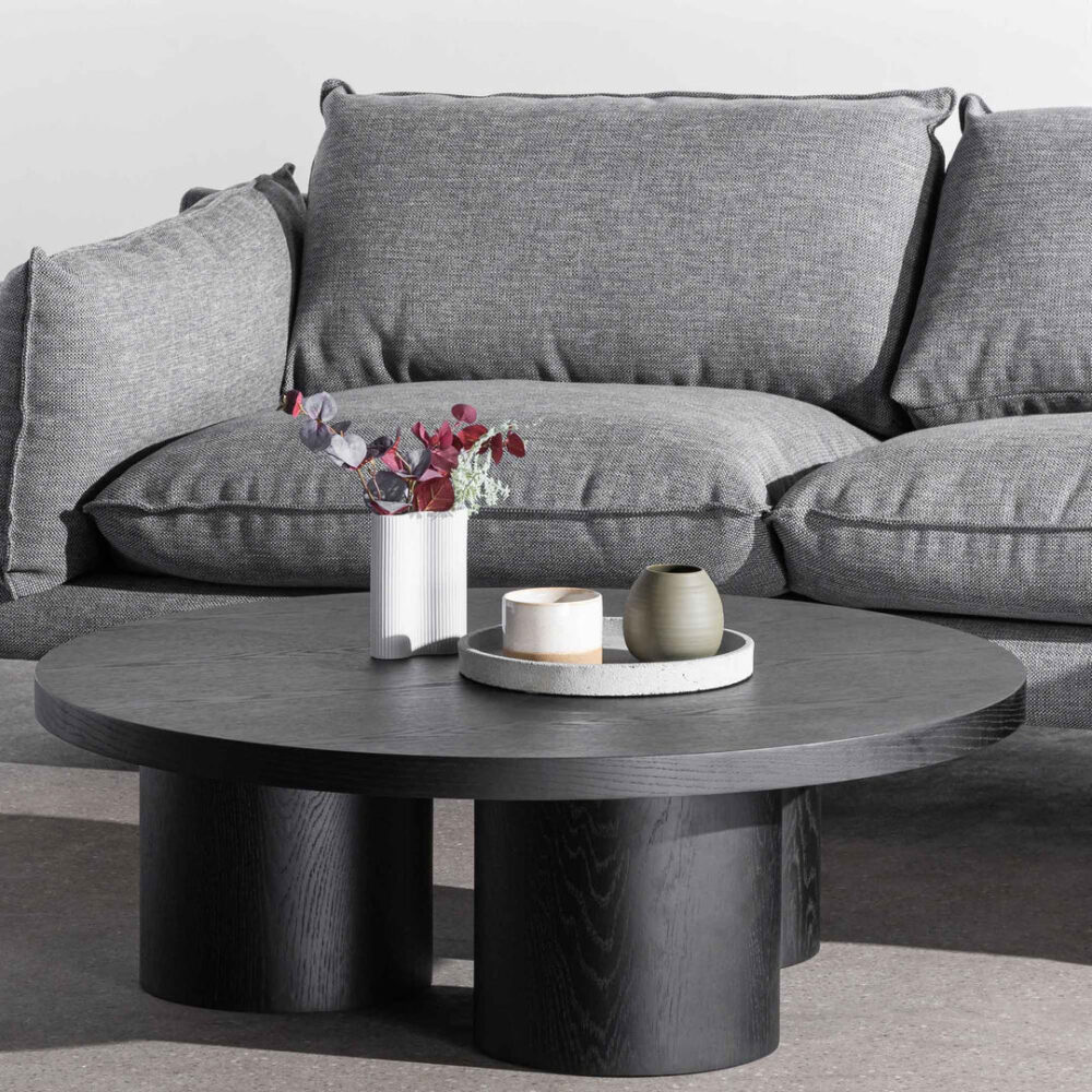 Damian 100cm Wooden Round Coffee Table - Black - Image 2