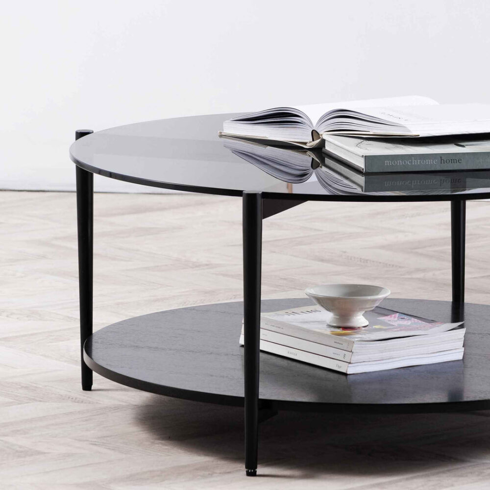 Rogan Round Grey Glass Coffee Table - Black - Image 4