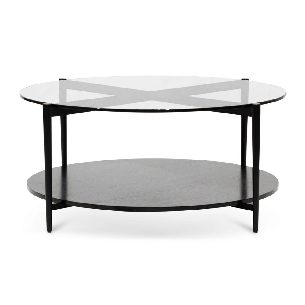 Rogan Round Grey Glass Coffee Table - Black - Image 5