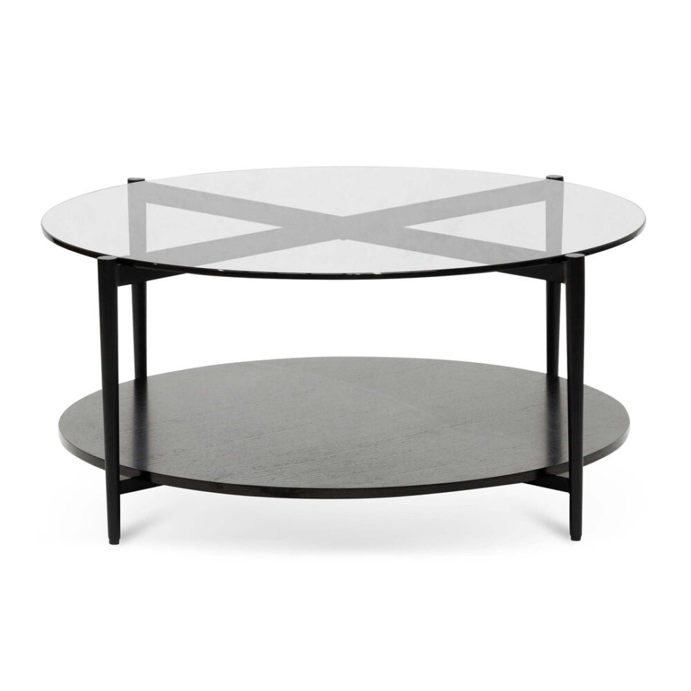 Rogan Round Grey Glass Coffee Table - Black - Image 6