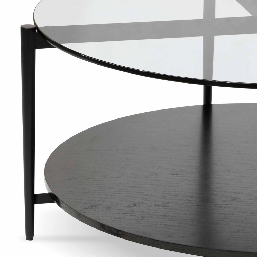 Rogan Round Grey Glass Coffee Table - Black - Image 8