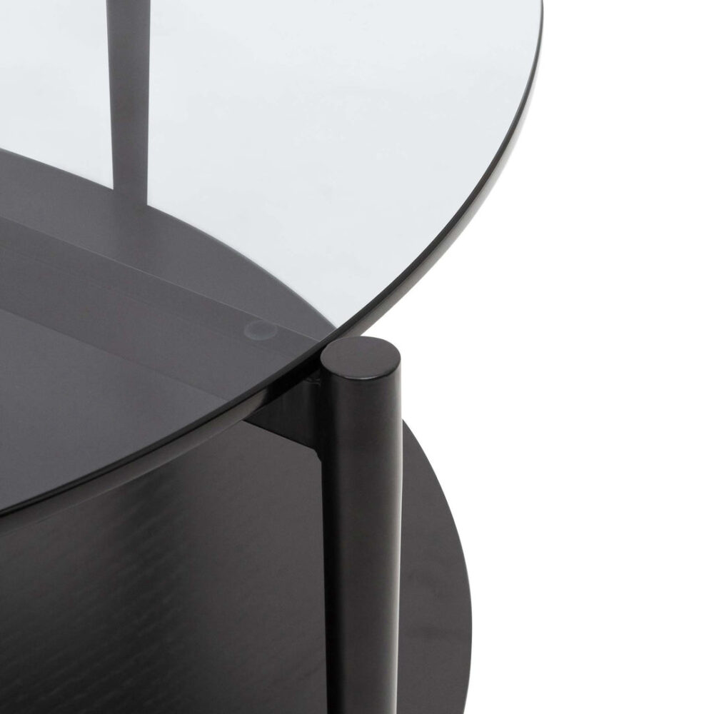 Rogan Round Grey Glass Coffee Table - Black - Image 9