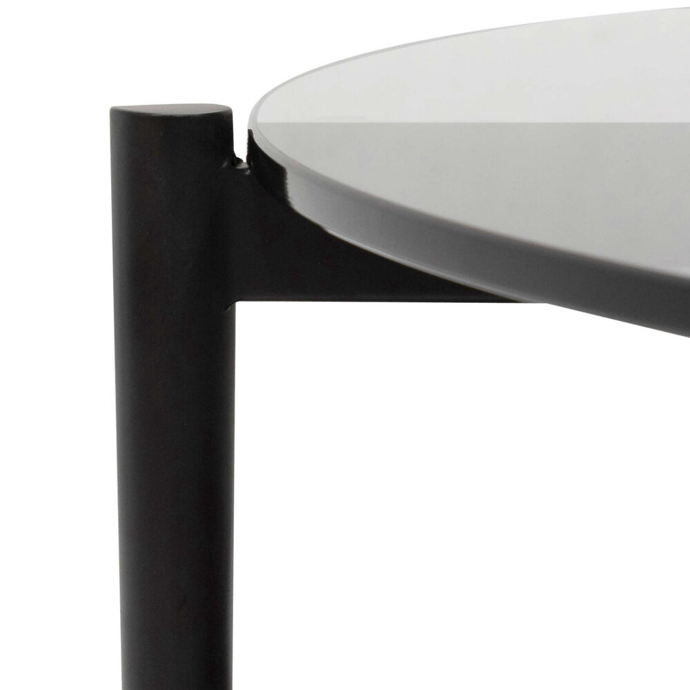 Rogan Round Grey Glass Coffee Table - Black - Image 7