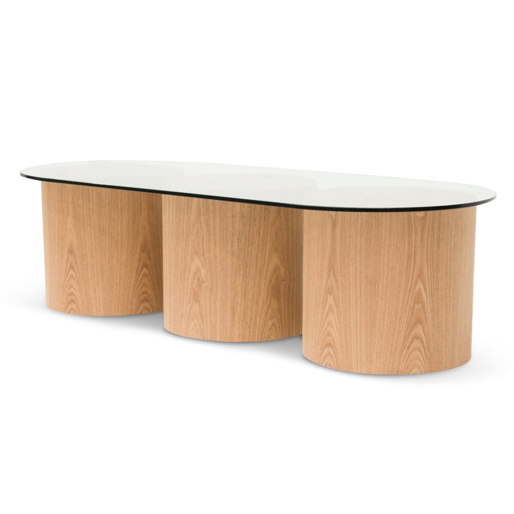 Mathis 1.4m Oval Glass Coffee Table - Natural - Image 3