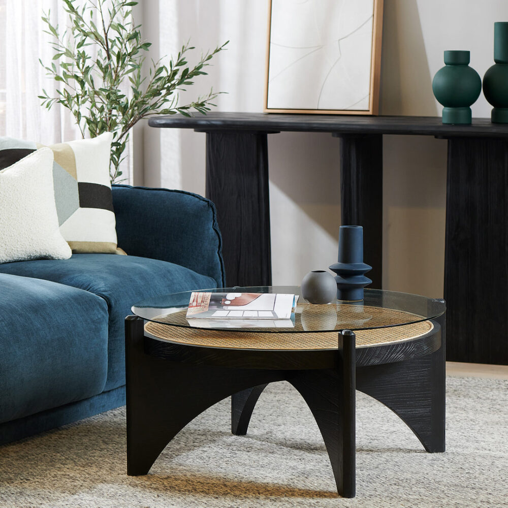 McDaniel 96cm Round Glass Coffee Table - Black - Image 2
