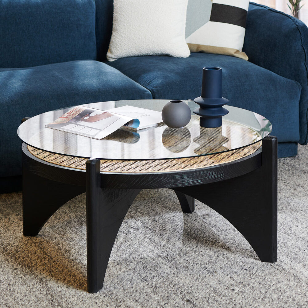 McDaniel 96cm Round Glass Coffee Table - Black - Image 3