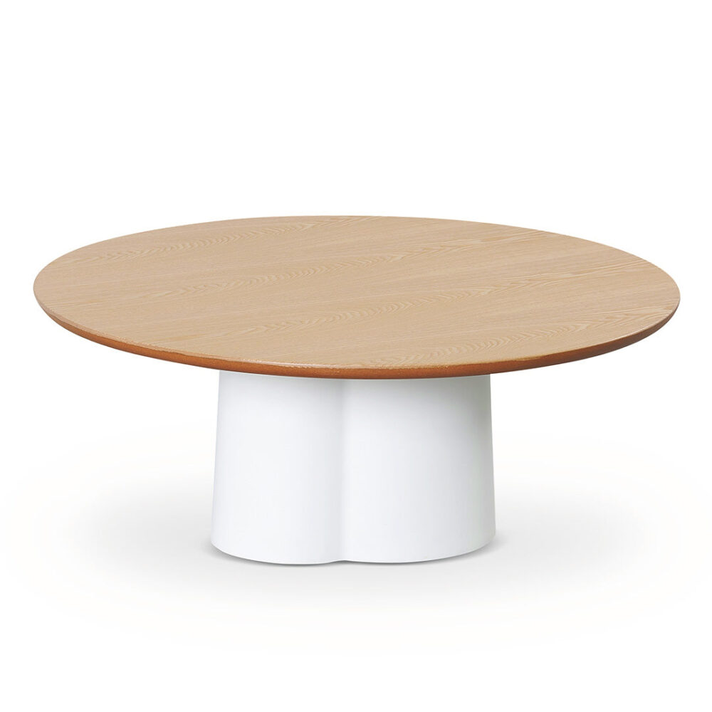 Polly 80cm Round Natural Coffee Table - White - Image 2