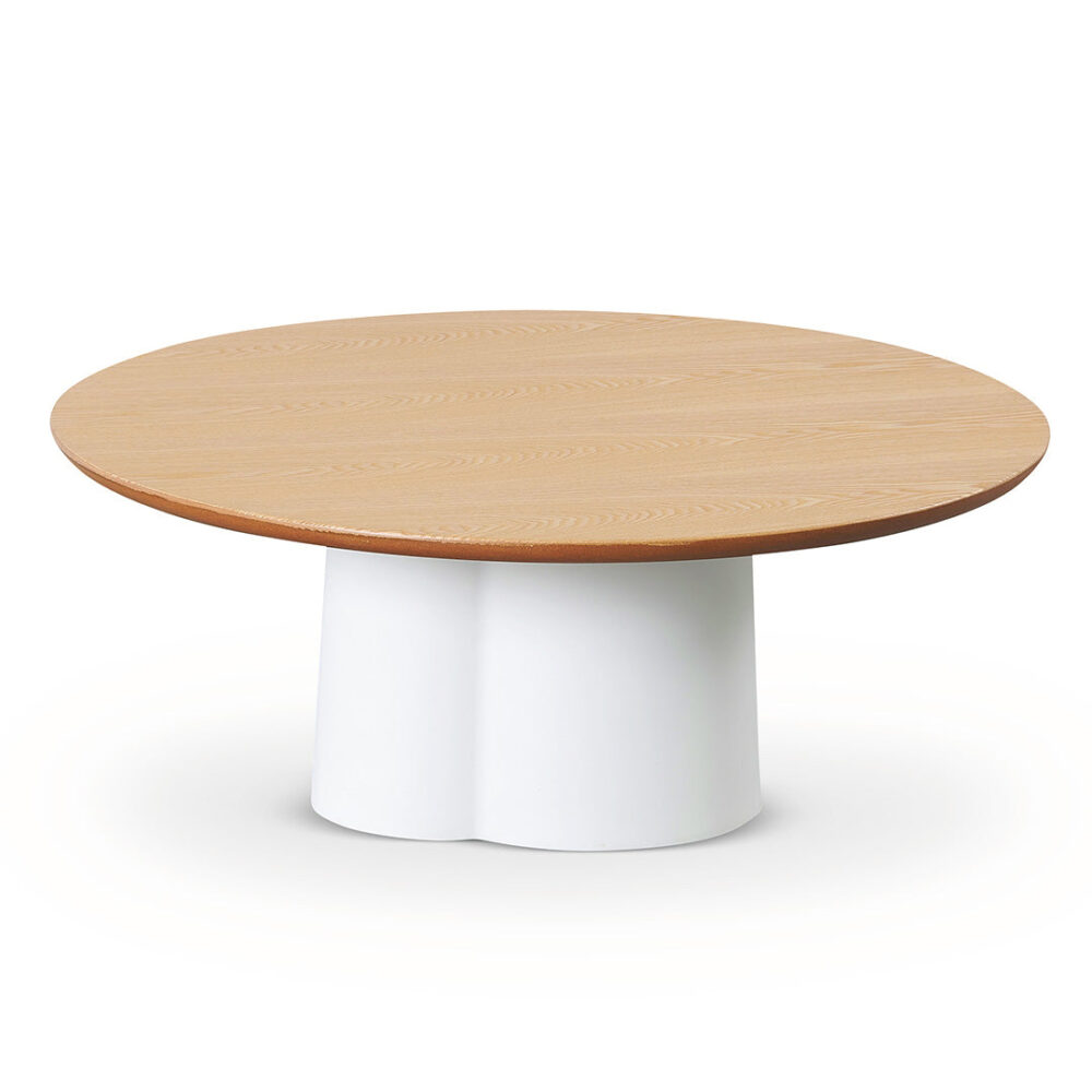Polly 80cm Round Natural Coffee Table - White