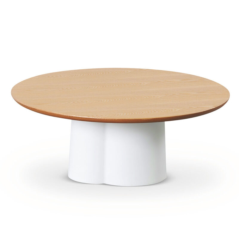 Polly 80cm Round Natural Coffee Table - White