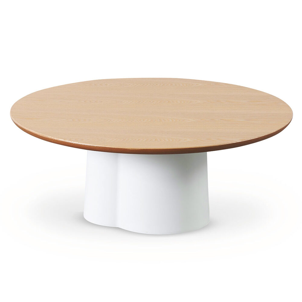 Polly 80cm Round Natural Coffee Table - White - Image 3