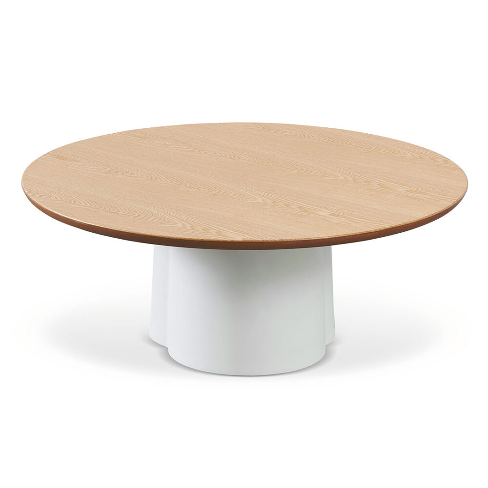 Polly 80cm Round Natural Coffee Table - White - Image 4
