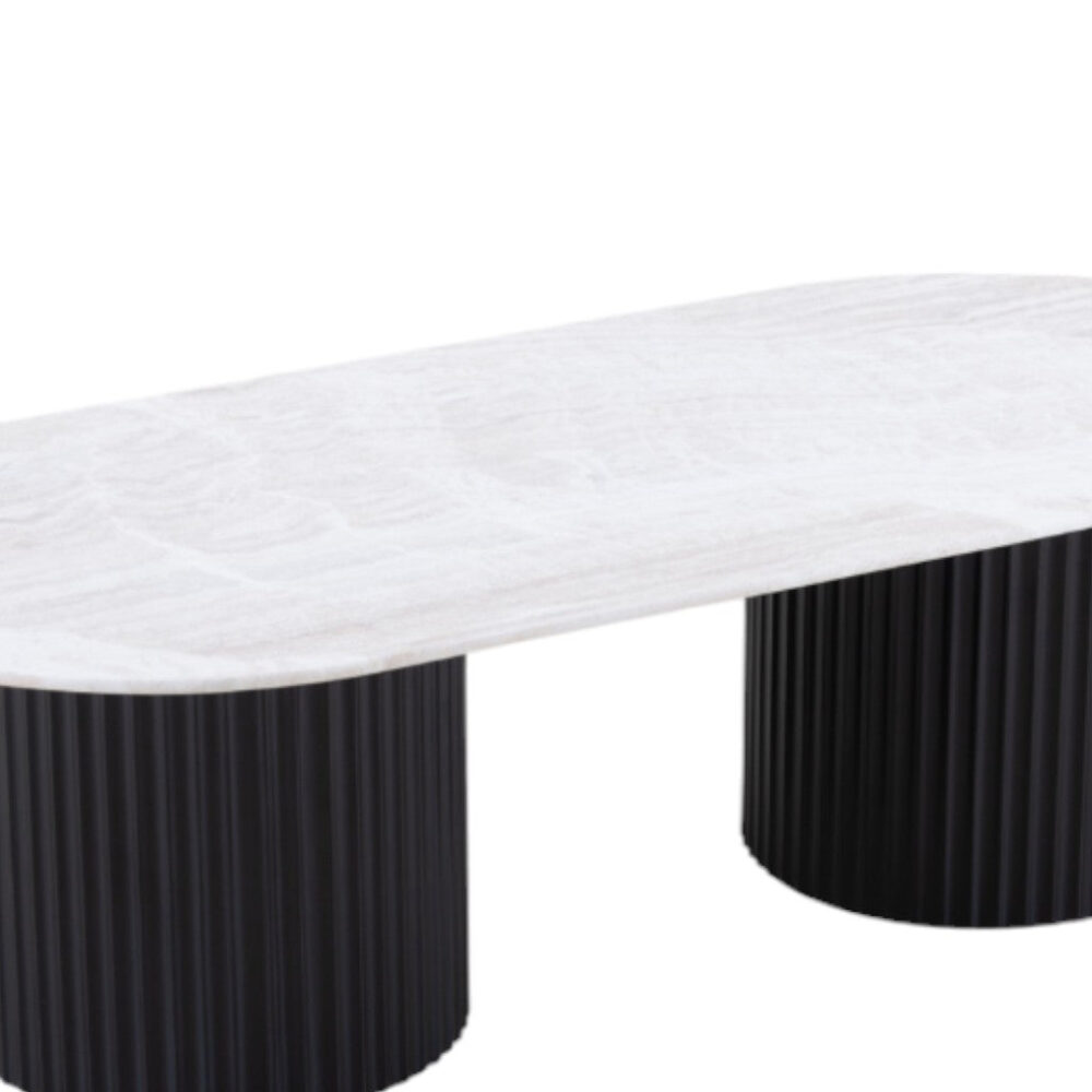 Macleod 1.3m Travertine Top Oval Coffee Table - Black Base - Image 6
