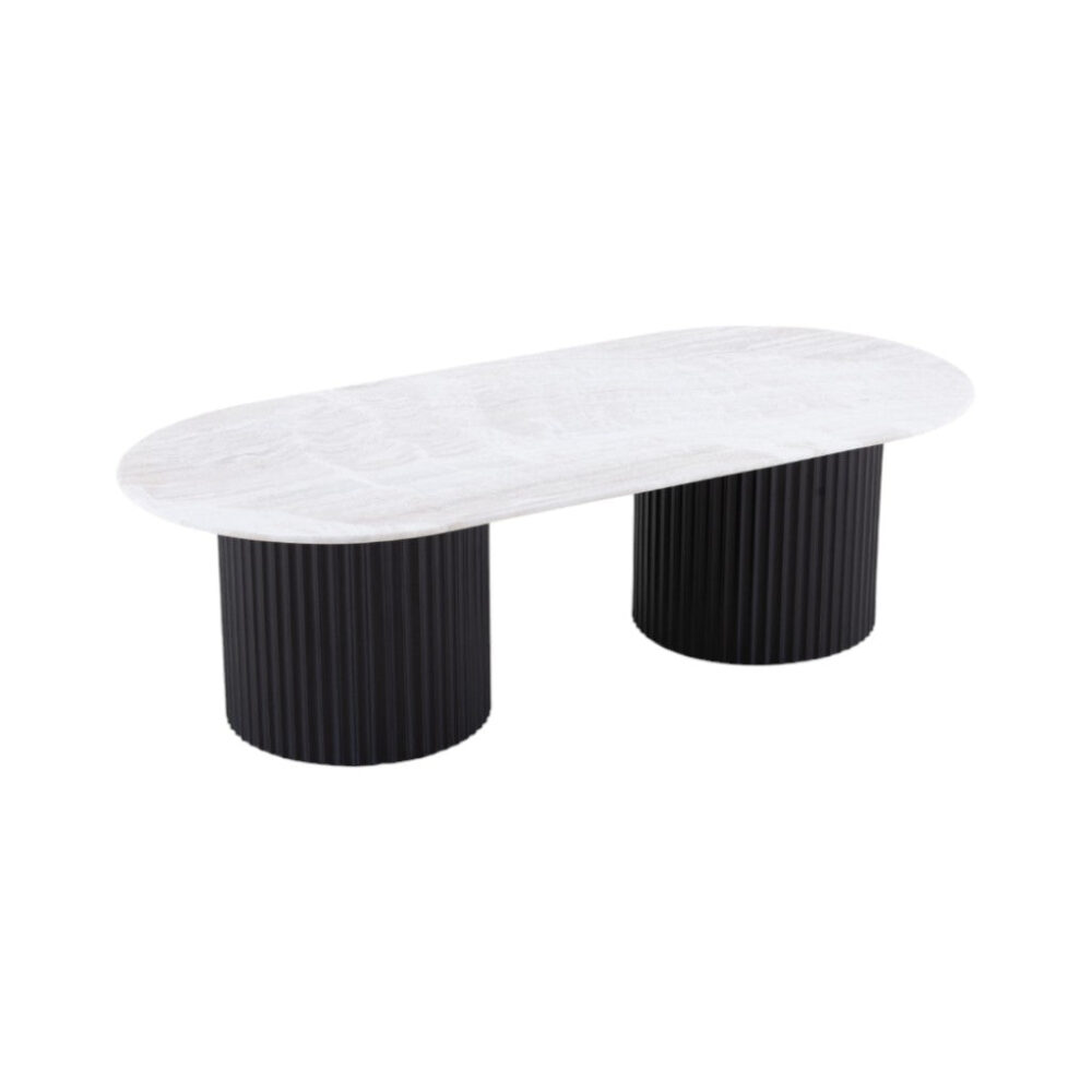 Macleod 1.3m Travertine Top Oval Coffee Table - Black Base - Image 3