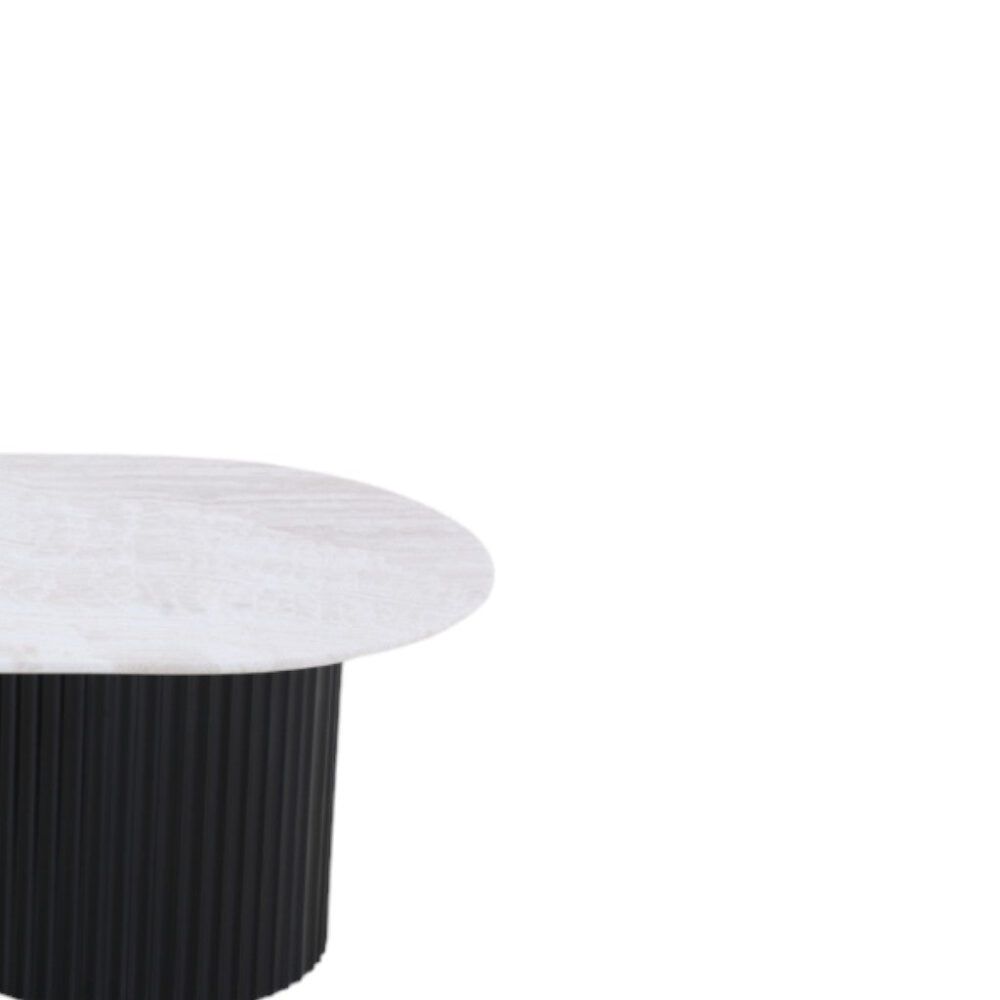 Macleod 1.3m Travertine Top Oval Coffee Table - Black Base - Image 7