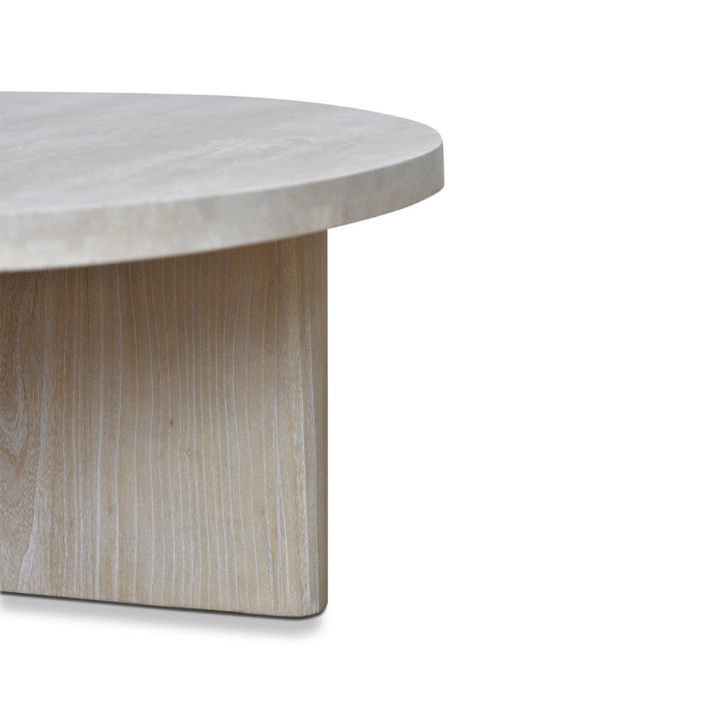 Agosti Travertine Marble 100cm Round Coffee Table - White Wash - Image 11