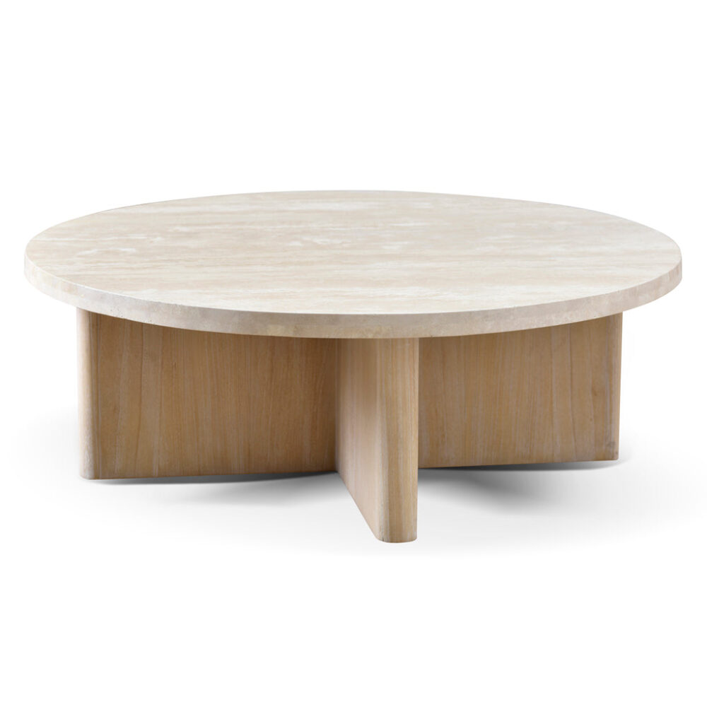 Agosti Travertine Marble 100cm Round Coffee Table - White Wash - Image 3