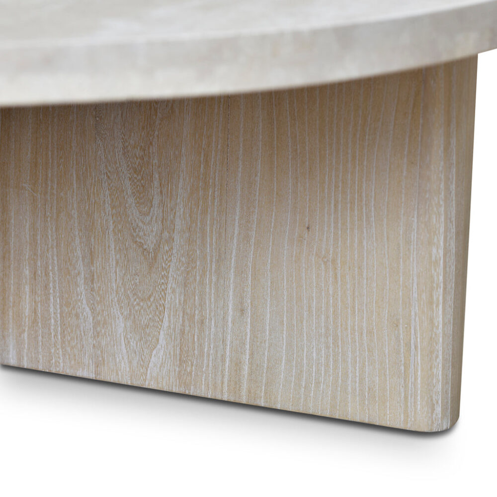 Agosti Travertine Marble 100cm Round Coffee Table - White Wash - Image 9