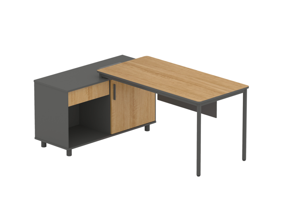 Montoya 1.75m Left Return Natural Office Desk - Charcoal Base