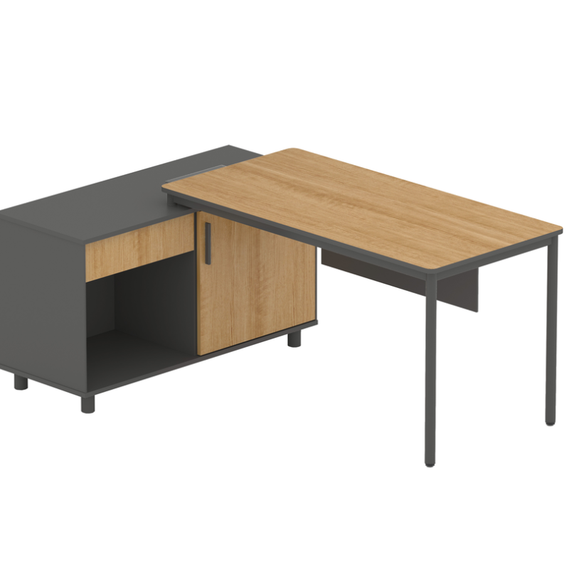 Montoya 1.75m Left Return Natural Office Desk - Charcoal Base