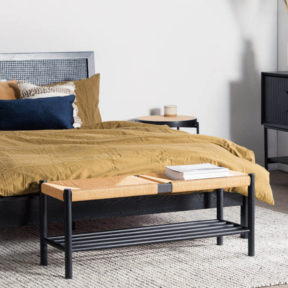 Erika 110cm Black Oak Bench - Natural Seat - Image 4