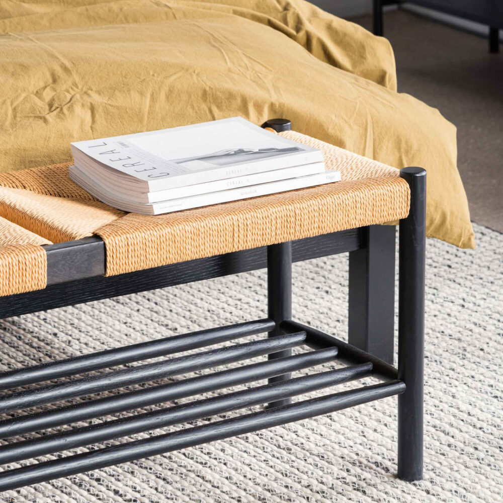 Erika 110cm Black Oak Bench - Natural Seat - Image 5