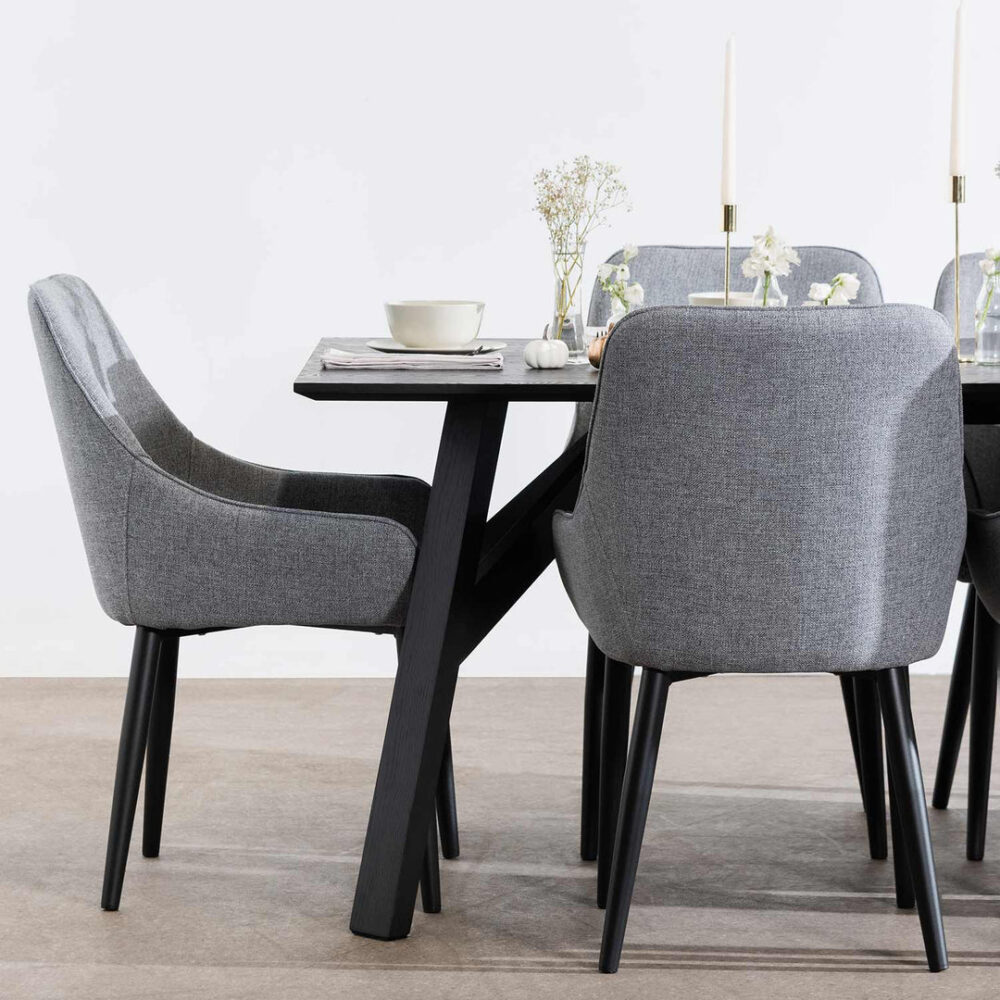 Set of 2 - Acosta Fabric Dining Chair - Pebble Grey in Black Legs - Image 4