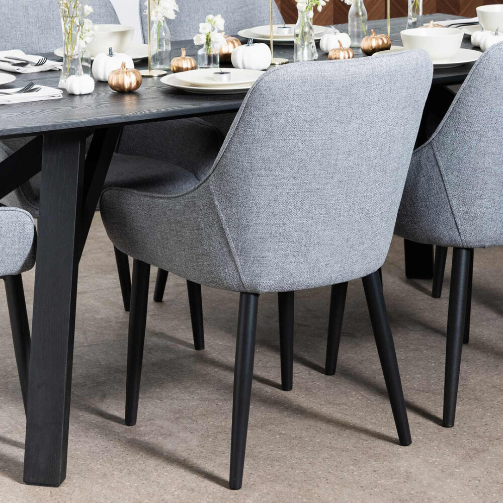 Set of 2 - Acosta Fabric Dining Chair - Pebble Grey in Black Legs - Image 3