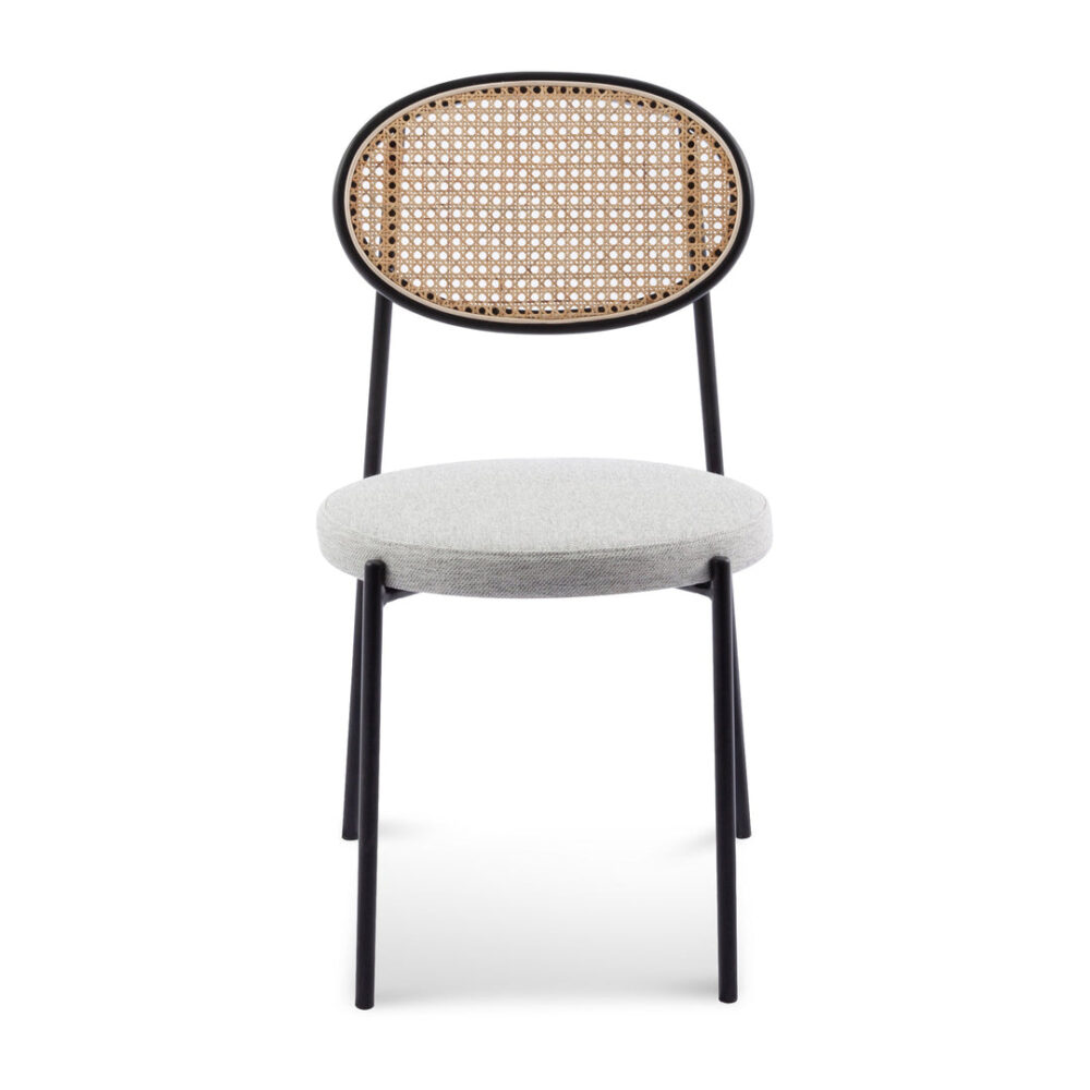Lesley Rattan Back Dining Chair - Silver Grey Fabric - Image 6