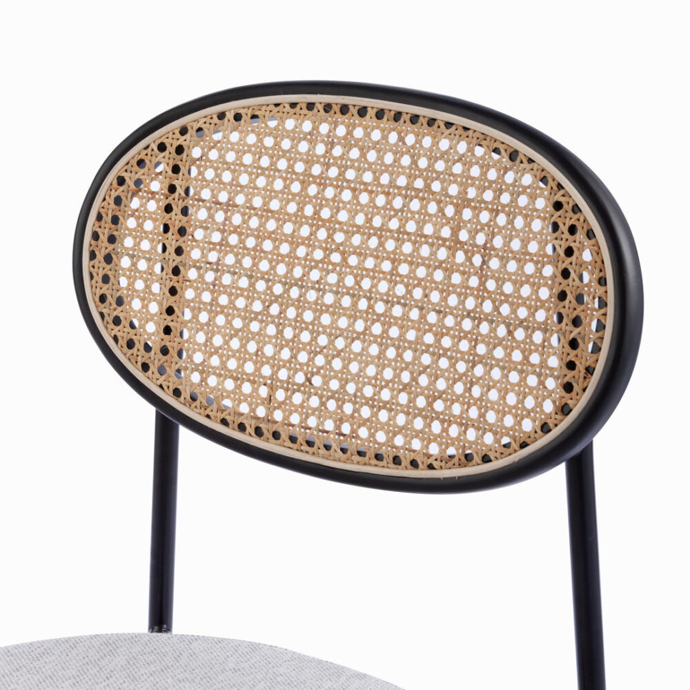 Lesley Rattan Back Dining Chair - Silver Grey Fabric - Image 8