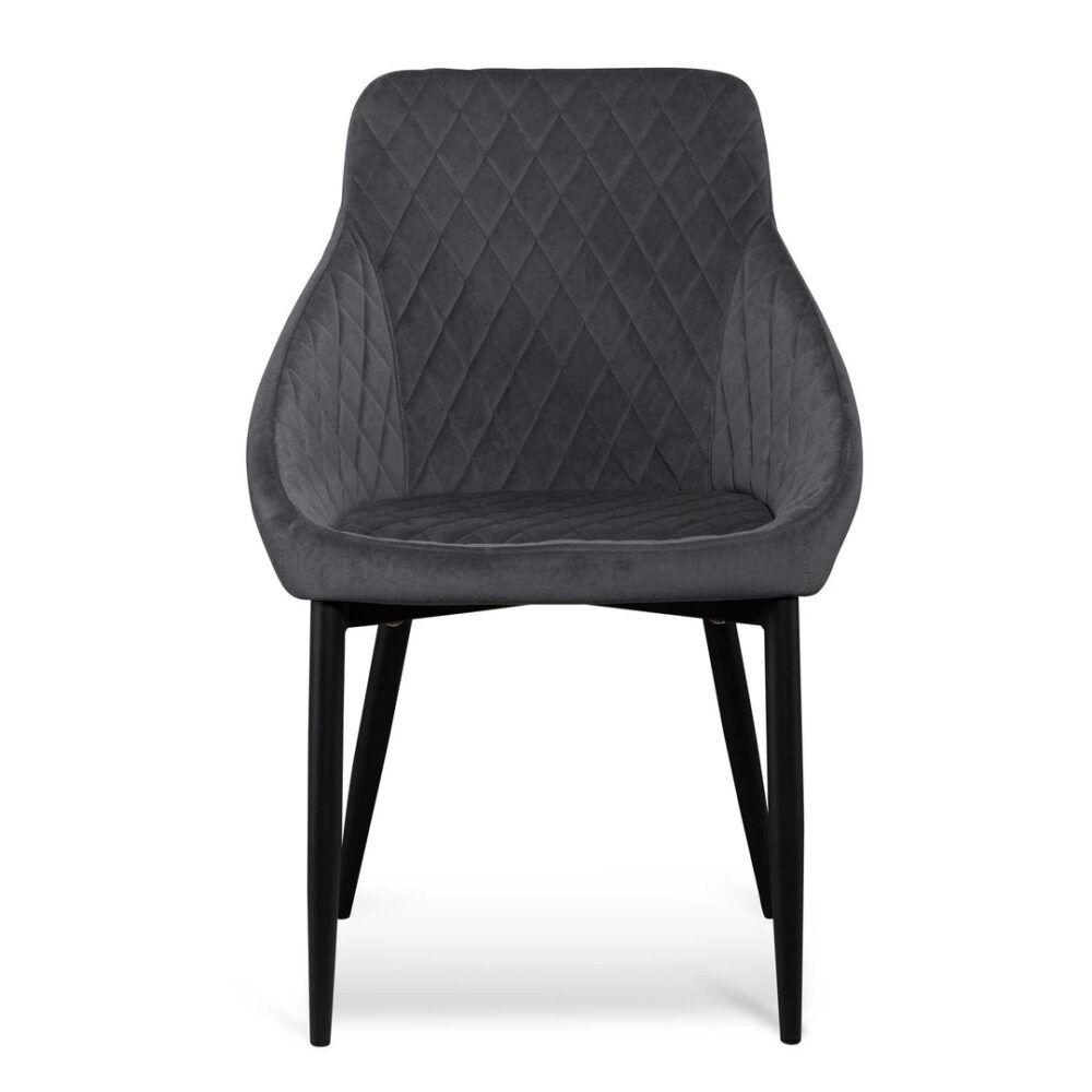 Set of 2 - Rolf Dining Chair - Grey Velvet in Black Legs - Image 3