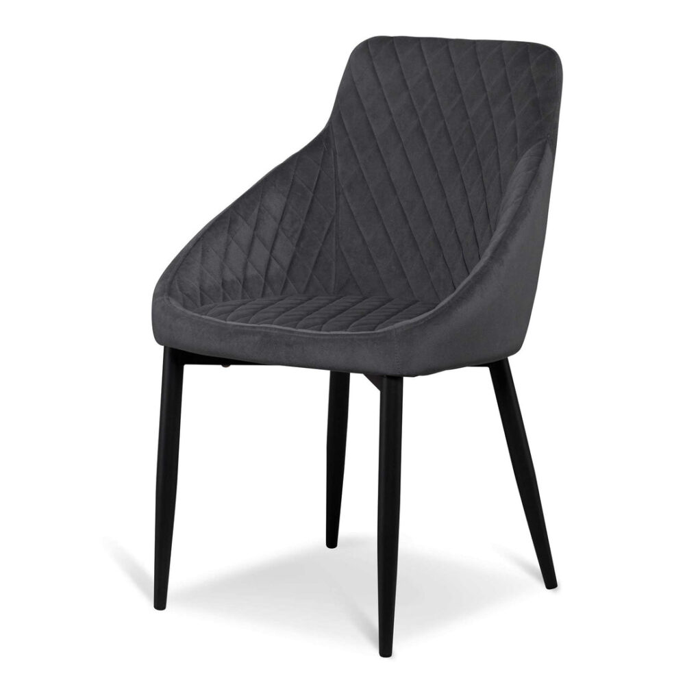 Set of 2 - Rolf Dining Chair - Grey Velvet in Black Legs - Image 2