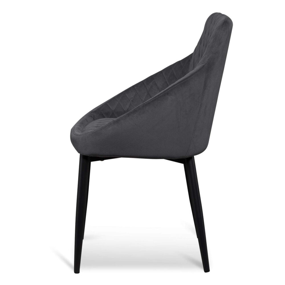 Set of 2 - Rolf Dining Chair - Grey Velvet in Black Legs - Image 4