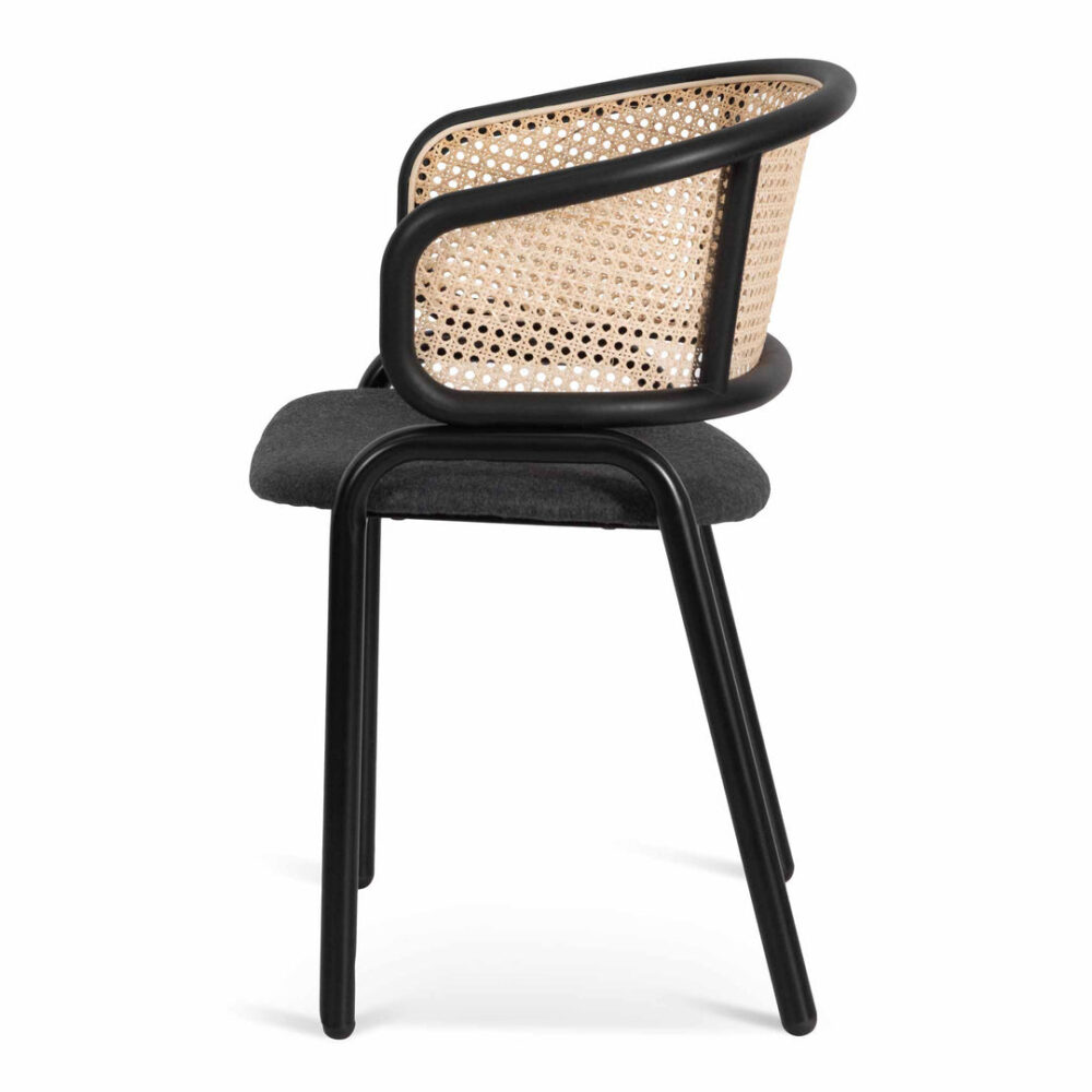 Set of 2 - Florine Fabric Dining Chair - Grey with Rattan Back - Image 5