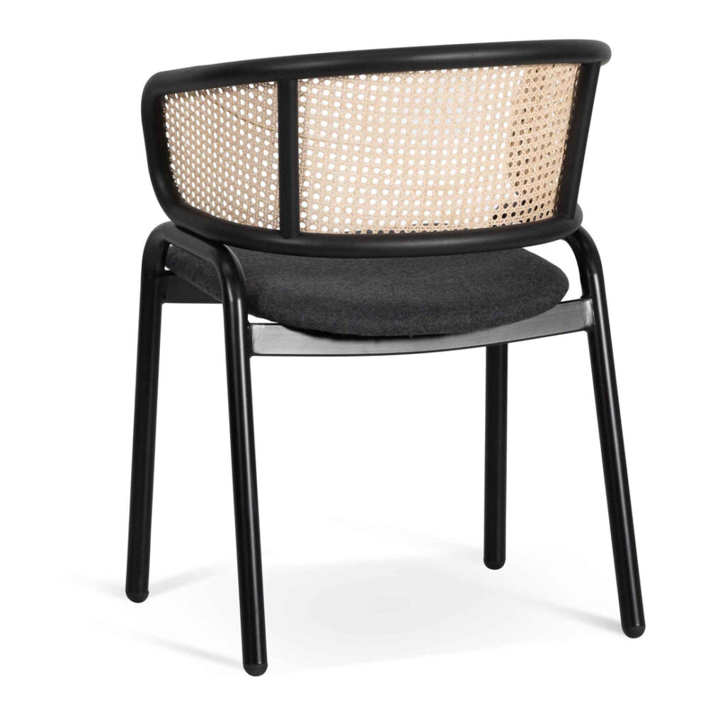 Set of 2 - Florine Fabric Dining Chair - Grey with Rattan Back - Image 6