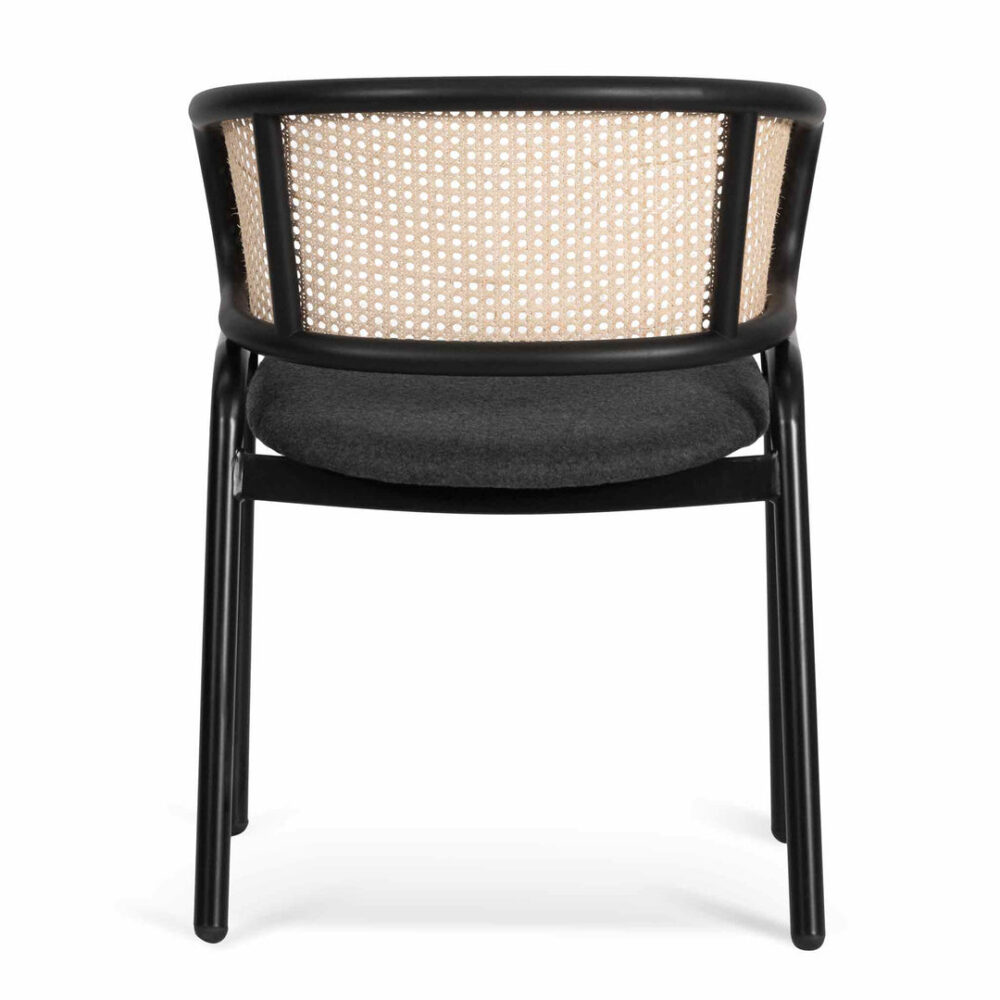 Set of 2 - Florine Fabric Dining Chair - Grey with Rattan Back - Image 7