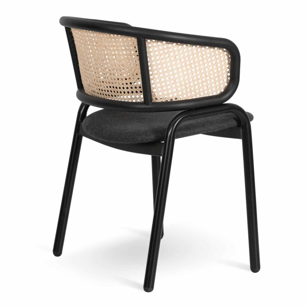 Set of 2 - Florine Fabric Dining Chair - Grey with Rattan Back - Image 8