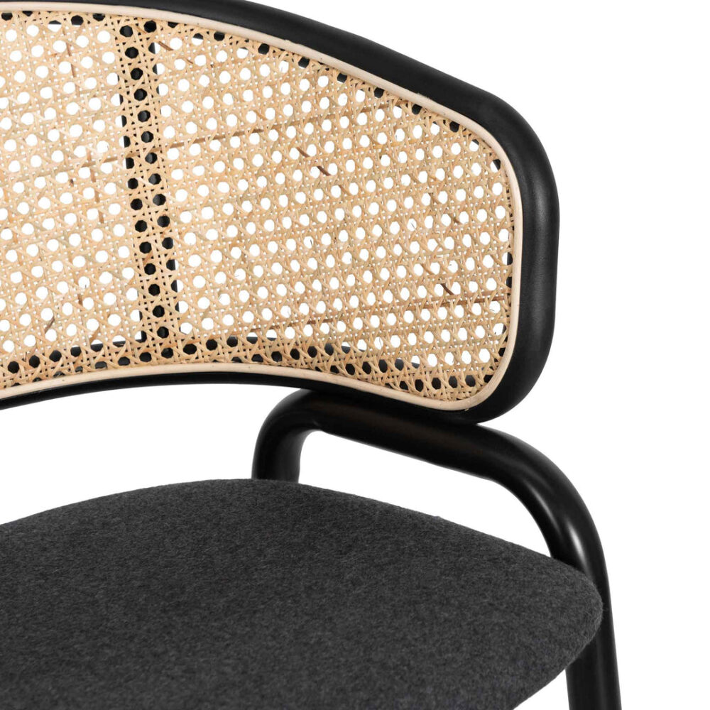 Set of 2 - Florine Fabric Dining Chair - Grey with Rattan Back - Image 10